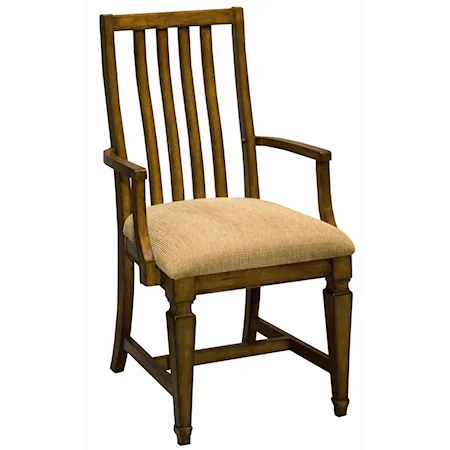 Slat Back Arm Chair with Fabric Seat